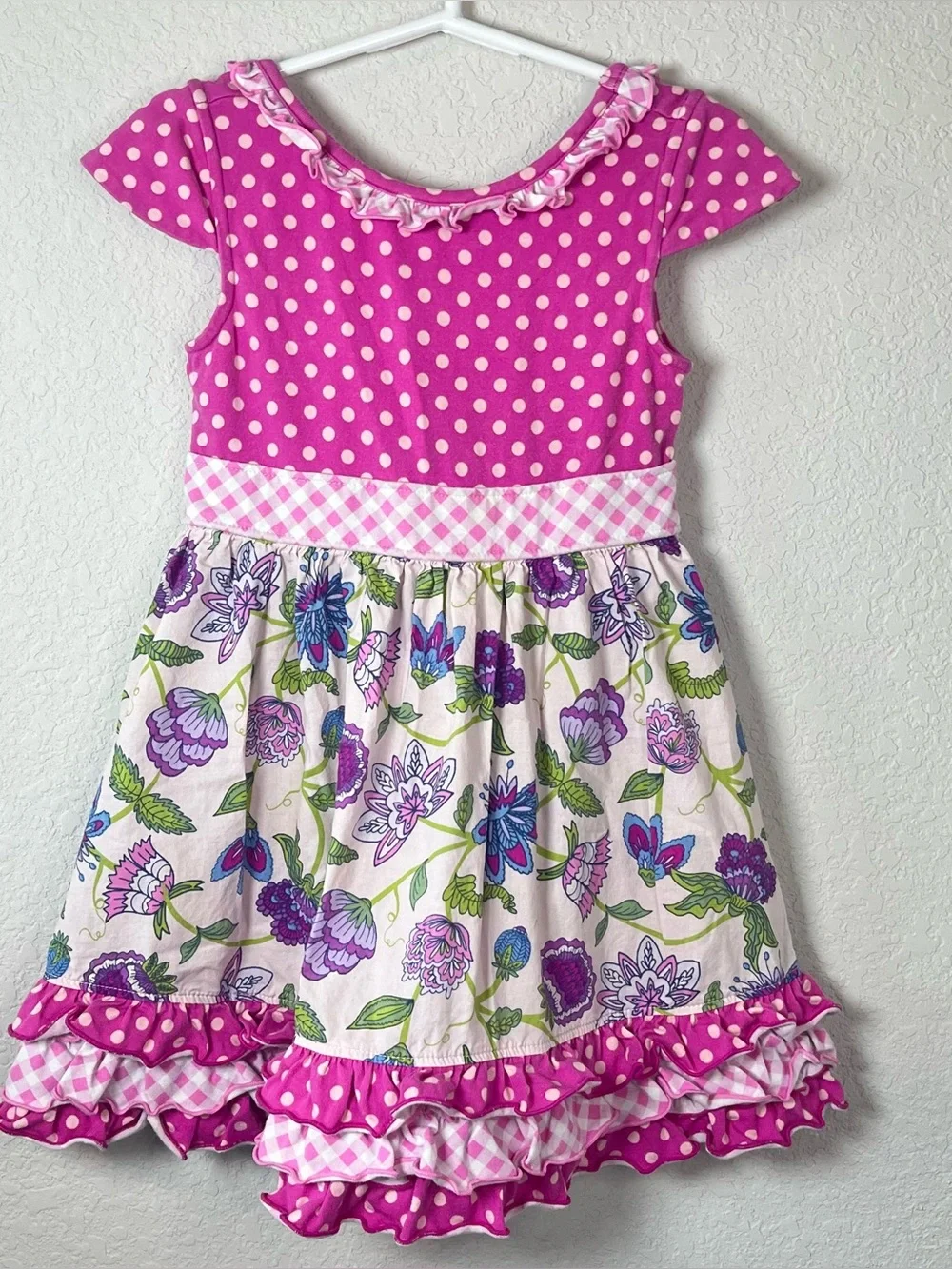 Matilda Jane Pink Polka Dot & Floral Ruffle Dress Size 4